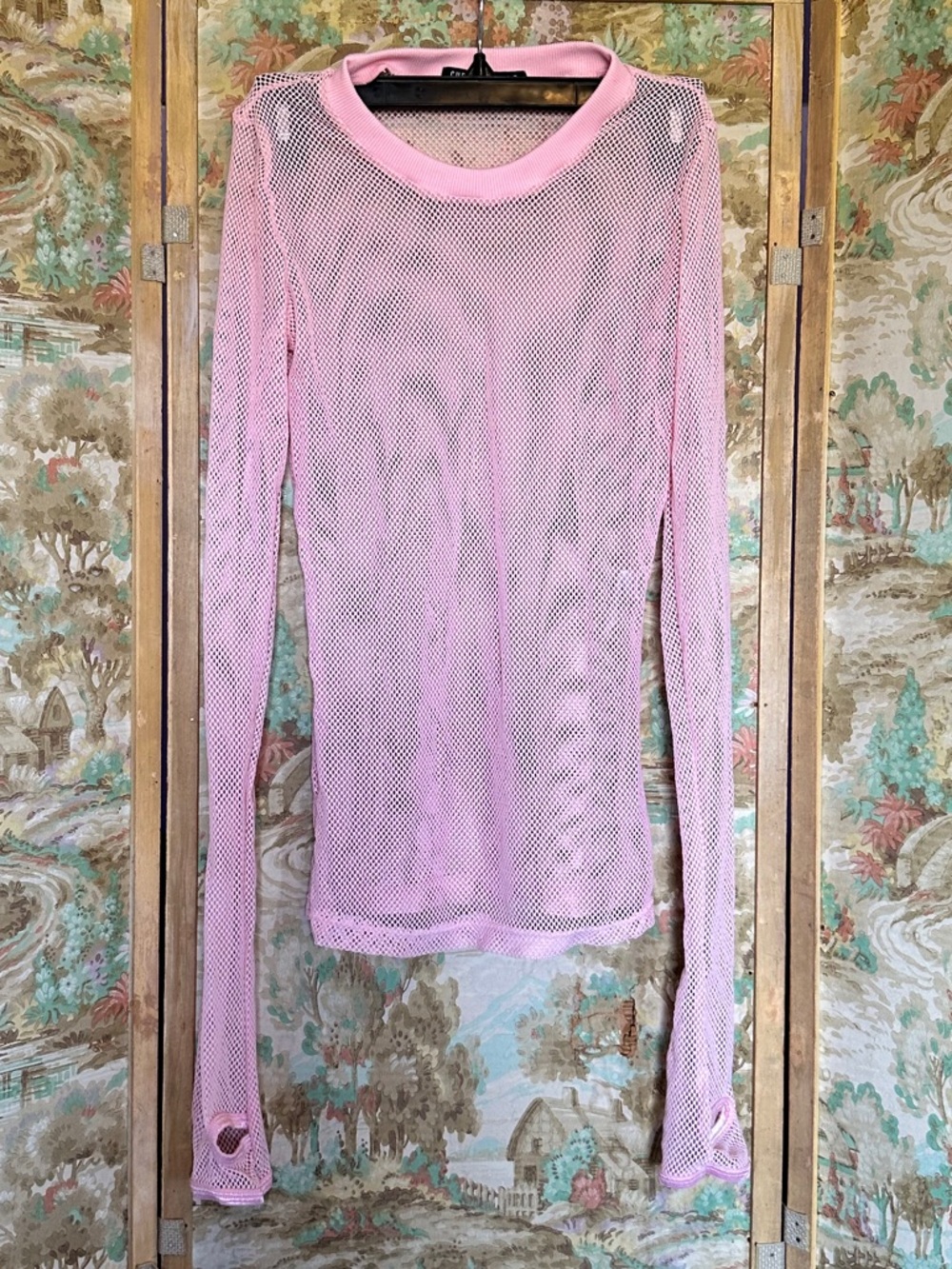 Dolls kill pink mesh top with thumb holes